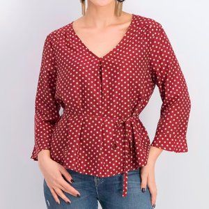 SKIES ARE BLUE Blouse Sz XXL Dabney Tie Waist Detail Polka Dots Red